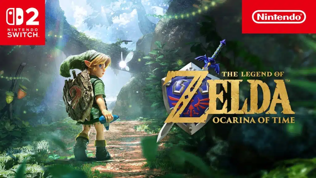 Link enfant dans la forêt sur le visuel de The Legend of Zelda: Ocarina of Time pour Nintendo Switch 2